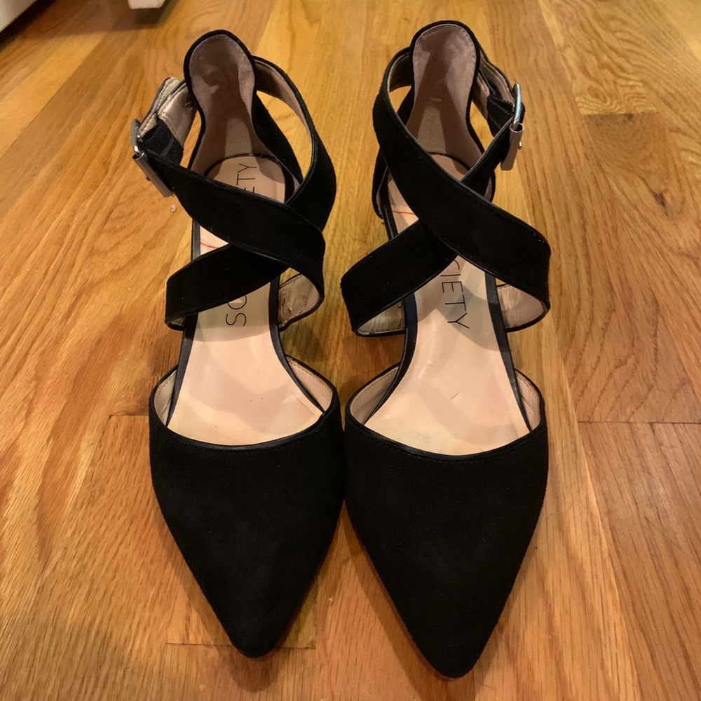 Black suede heels, size 8, 3” heel